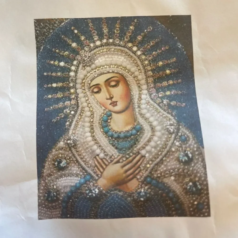 My 2d Holy Virgin Mary Diamond Painting with blue trim on neck!